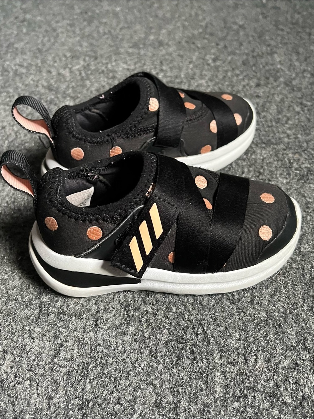 Adidas Kids Black Slip-On Sneakers with Pink Polka Dots - Athletic Comfort